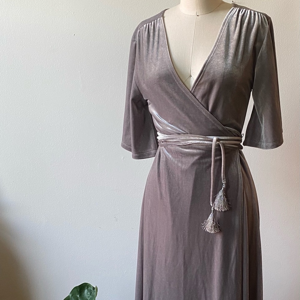 (Zara) Grey Velvet Wrap Dress